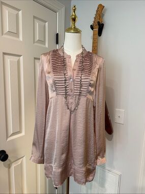 Jacob Satin Pintuck Tunic in Rose Blush